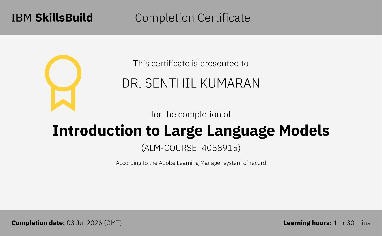 Introduction to Large Language Models completion certificate