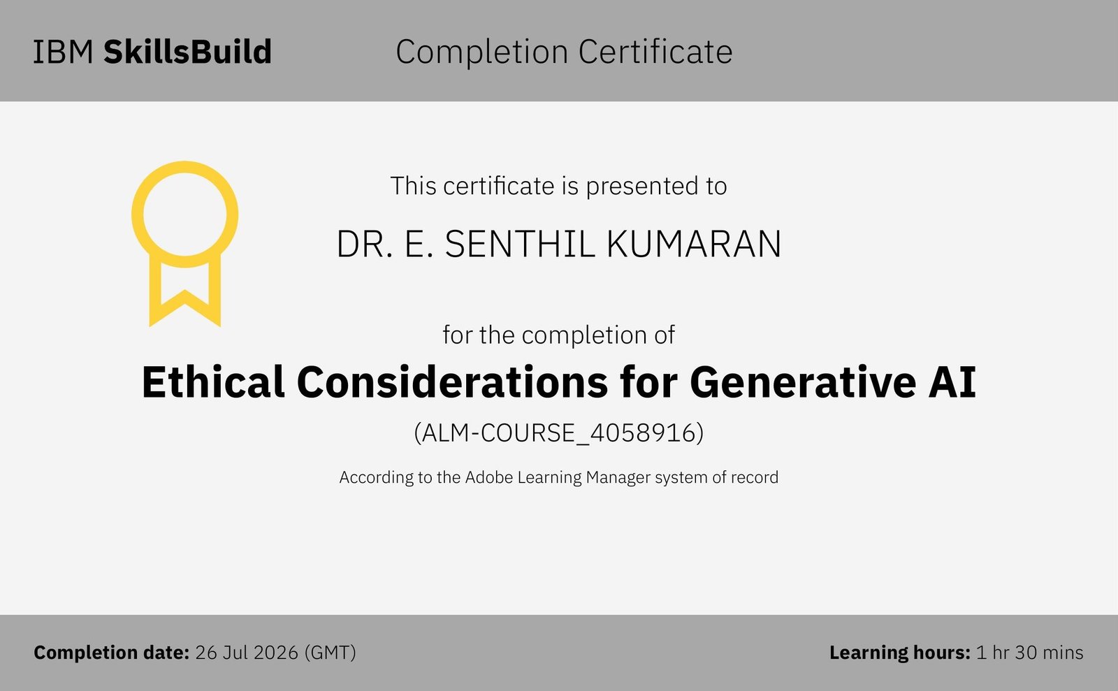 Ethical Considerations for Generative AI completion certificate