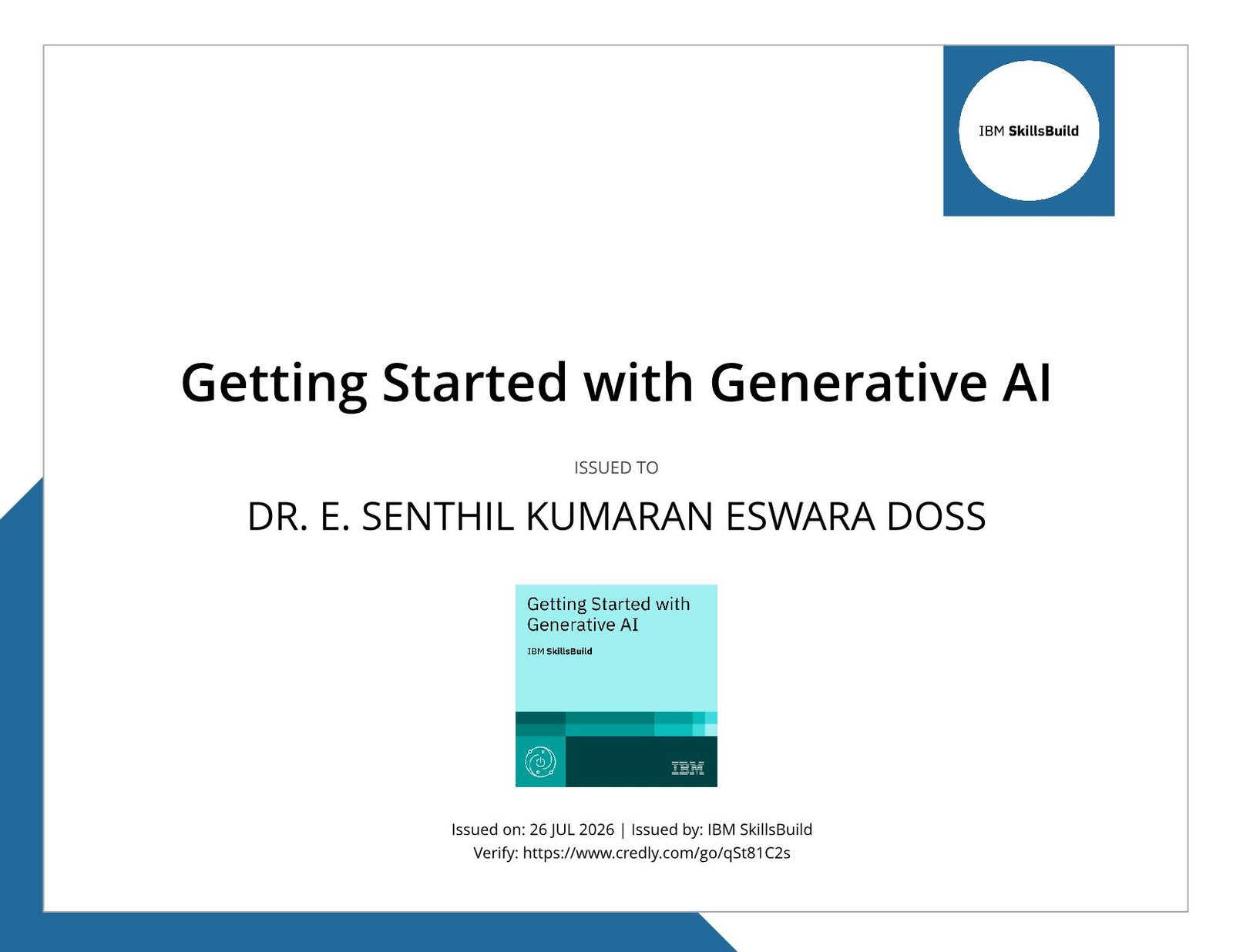 Getting Started with Generative AI credential certificate