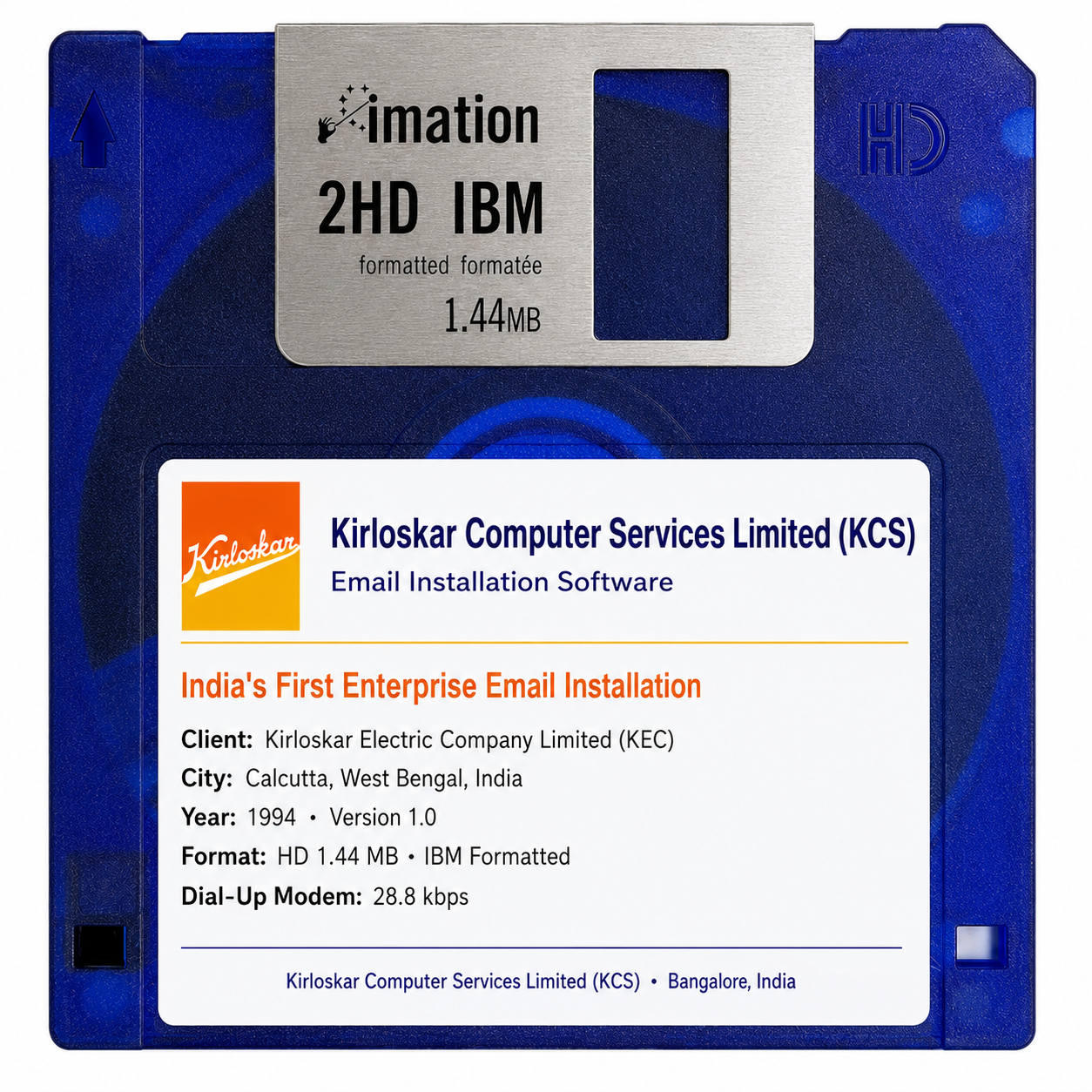 KCS branded floppy disk — Email Installation Software — One of India's First Successful Enterprise Email Implementations, Calcutta 1994